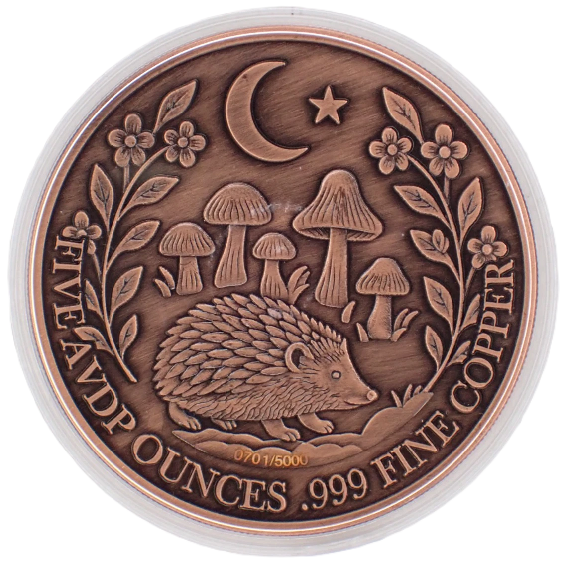 5 oz Copper - Mystic Night Hedgehog in Acrylic Case 5,000 Mintage