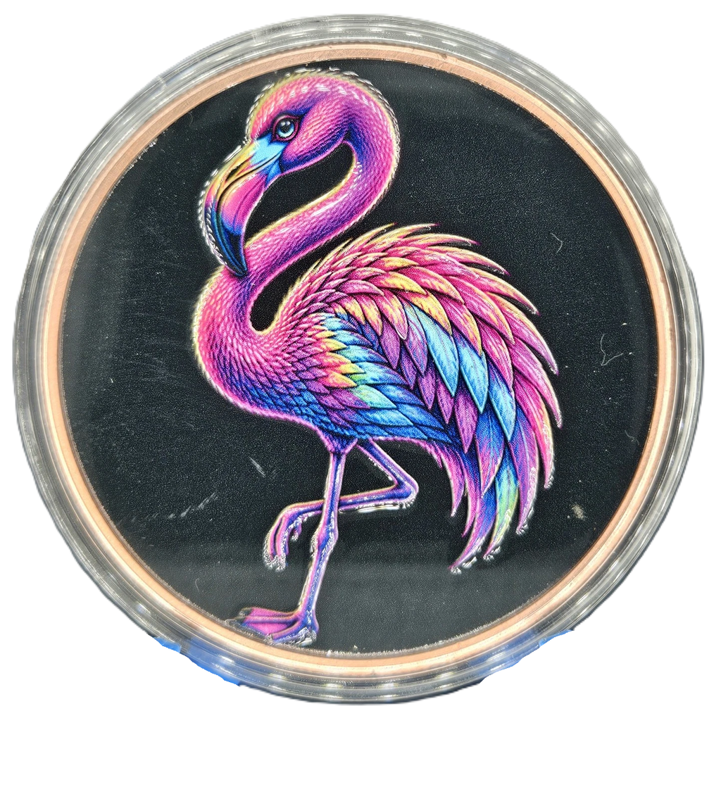 5 oz Copper - Mystic Night Flamingo in Acrylic Case 5,000 Mintage