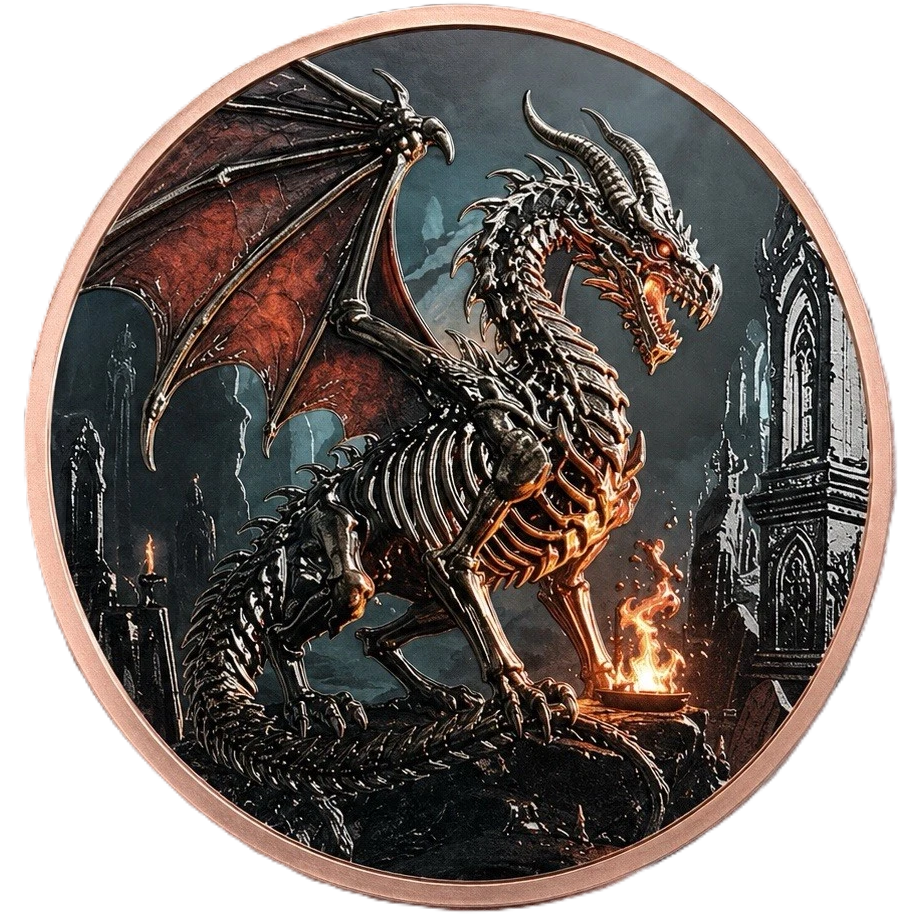 5 oz Copper Boneflame Dragon High Relief