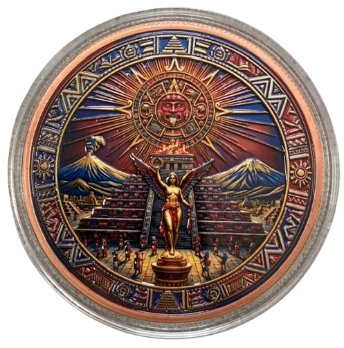 5 oz Copper Round Aztec Empire Angel Calendar Sun Stone
