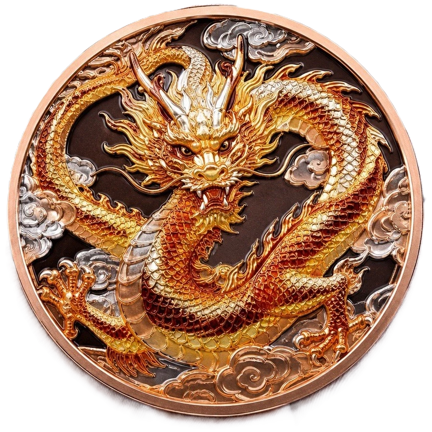 5 oz Copper Golden Dragon High Relief