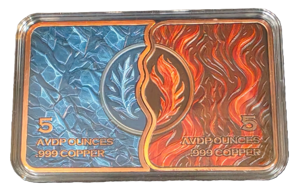 10 oz Fire & Ice Fusion Snakes Copper Bar in Acrylic Case
