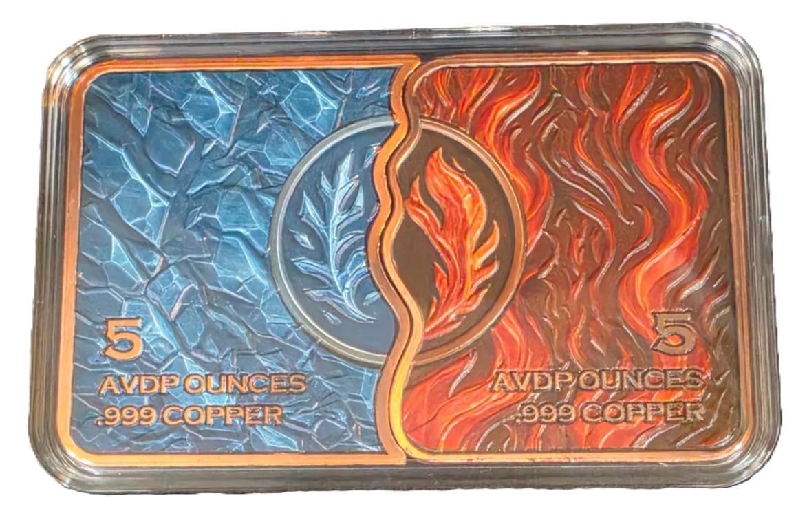 10 oz Fire & Ice Fusion Snakes Copper Bar in Acrylic Case