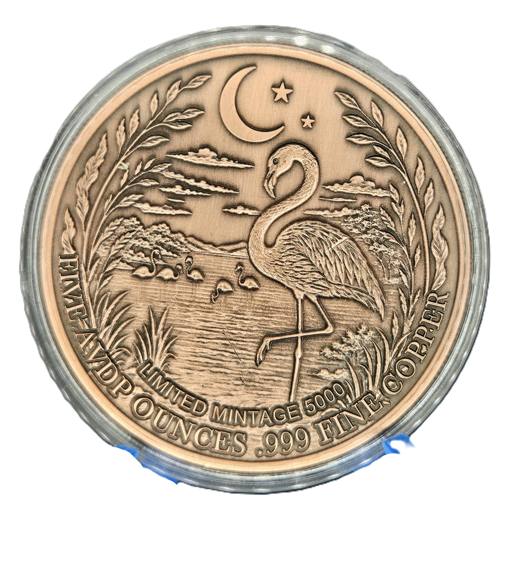 5 oz Copper - Mystic Night Flamingo in Acrylic Case 5,000 Mintage