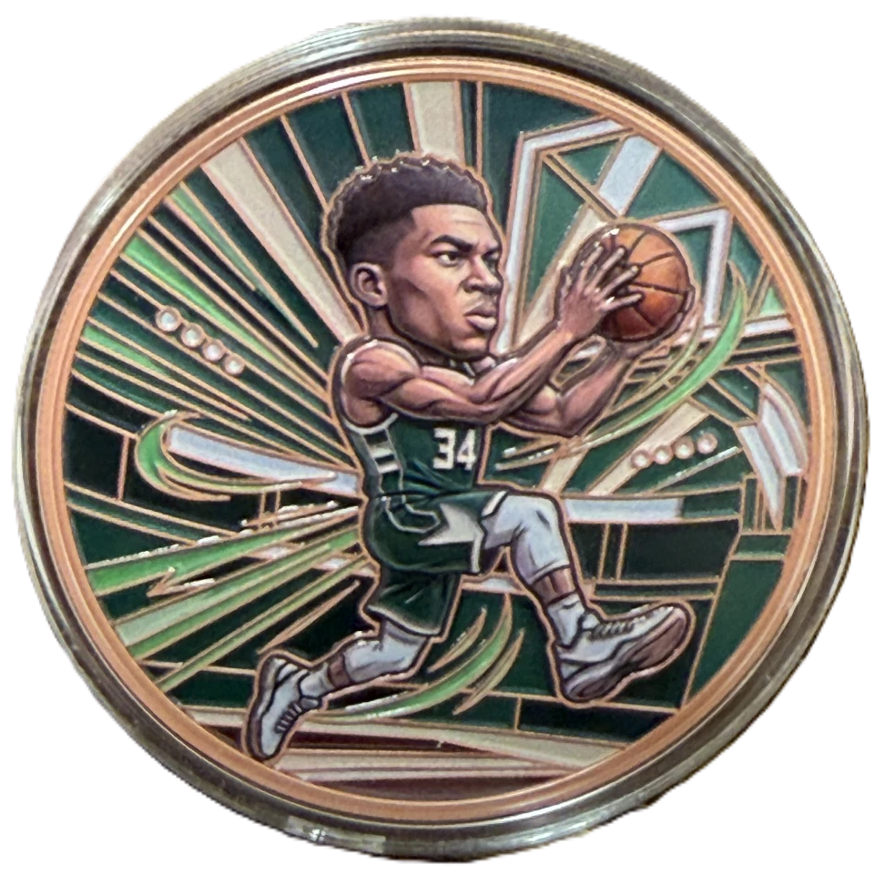 5 oz Copper Basketball Round – Giannis Antetokounmpo & Luka Dončić With Acrylic Case