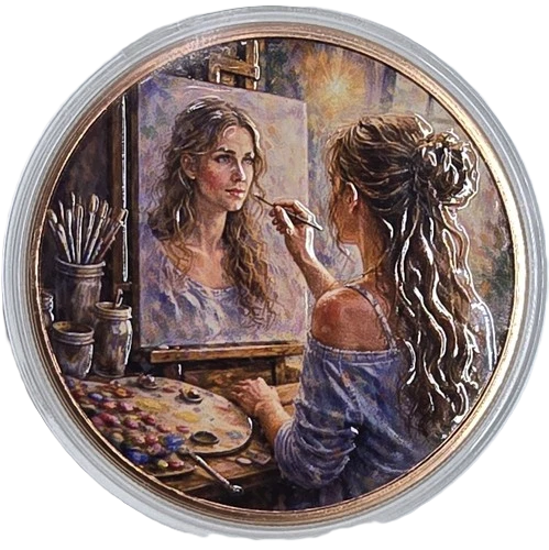 5 oz Copper Round Painters Reflection Painting Lady High Relief 5,000 Mintage