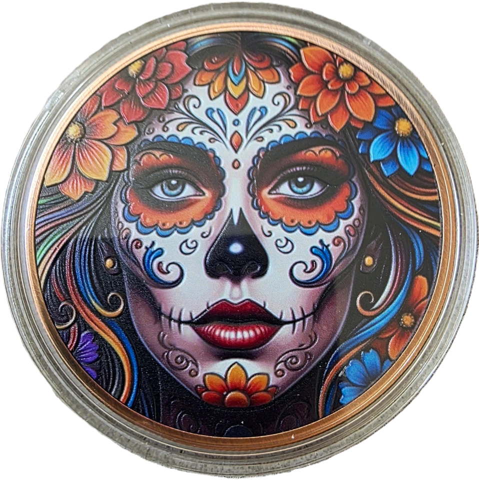 5 oz Copper Round - 2026 Liberia Sugar Skull 5,000 Mintage With Acrylic Case