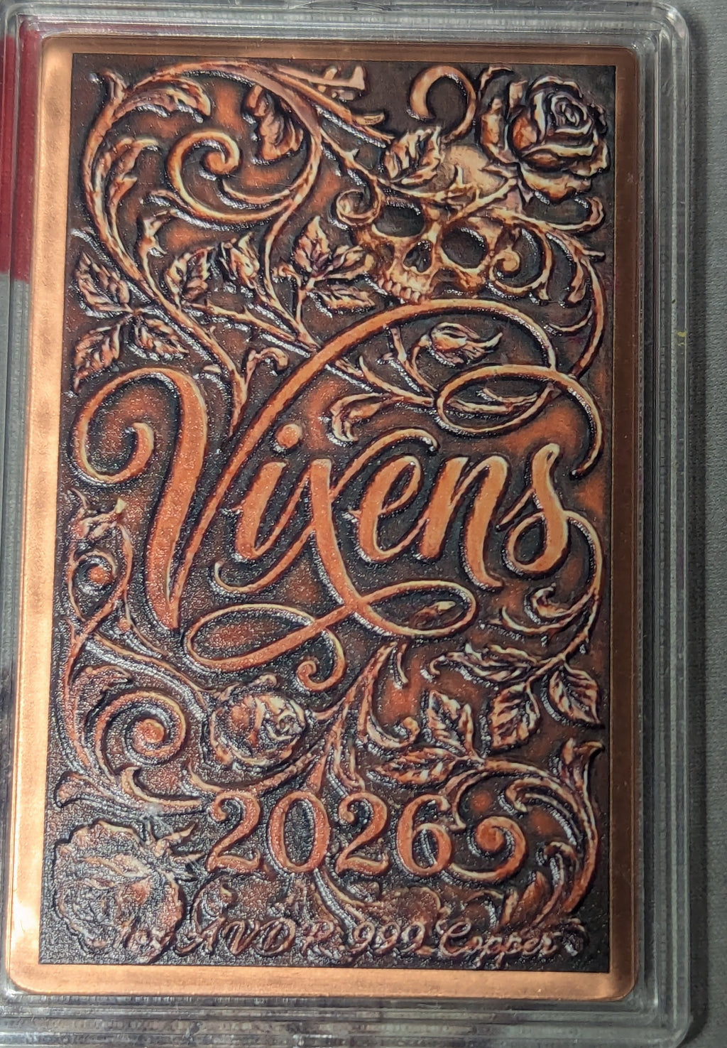 1 oz Colorized Copper Bar The Siren 2026 Vixens Series in Acrylic Holder
