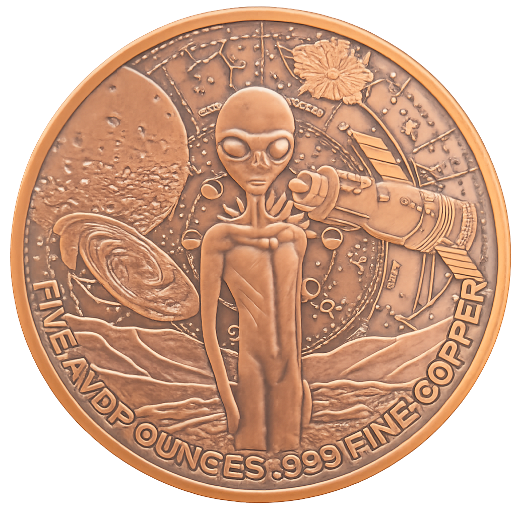 5 oz Copper Alien with Glow in the Dark Eyes with Acrylic Case