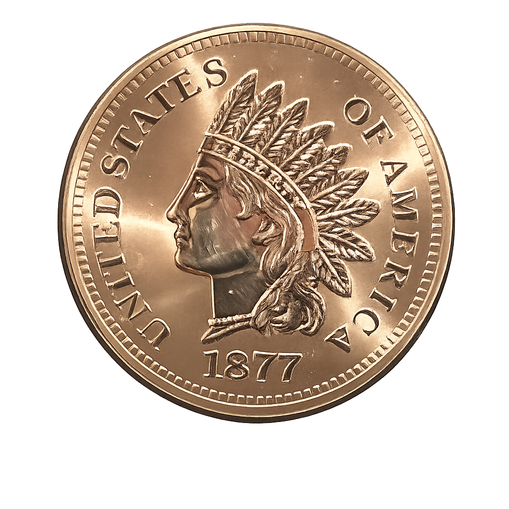 5 oz Copper Round 1877 Indian Head Cent in Acrylic Case