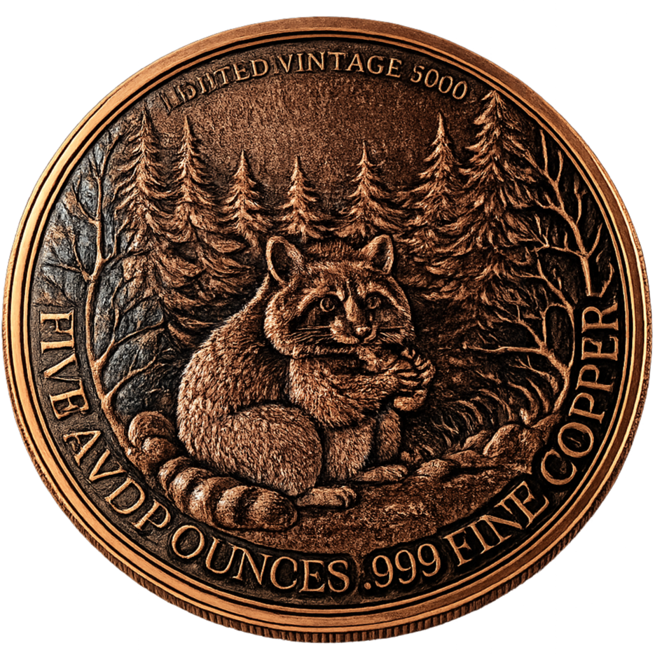 5 oz Copper - Mystic Night Raccoon in Acrylic Case
