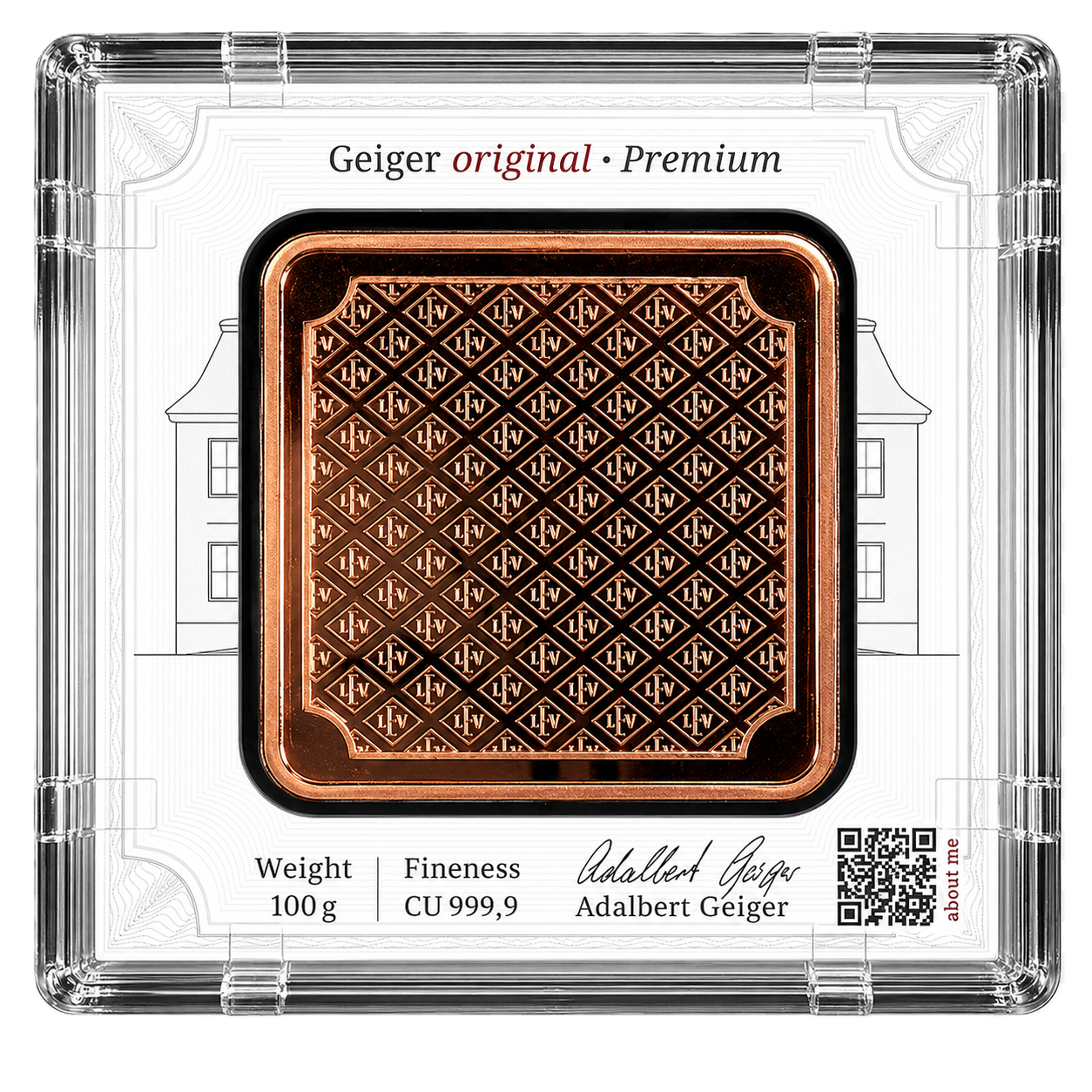 100g Copper Geiger Edelmetalle Copper Square in Assay – LE 5,000 American Flag