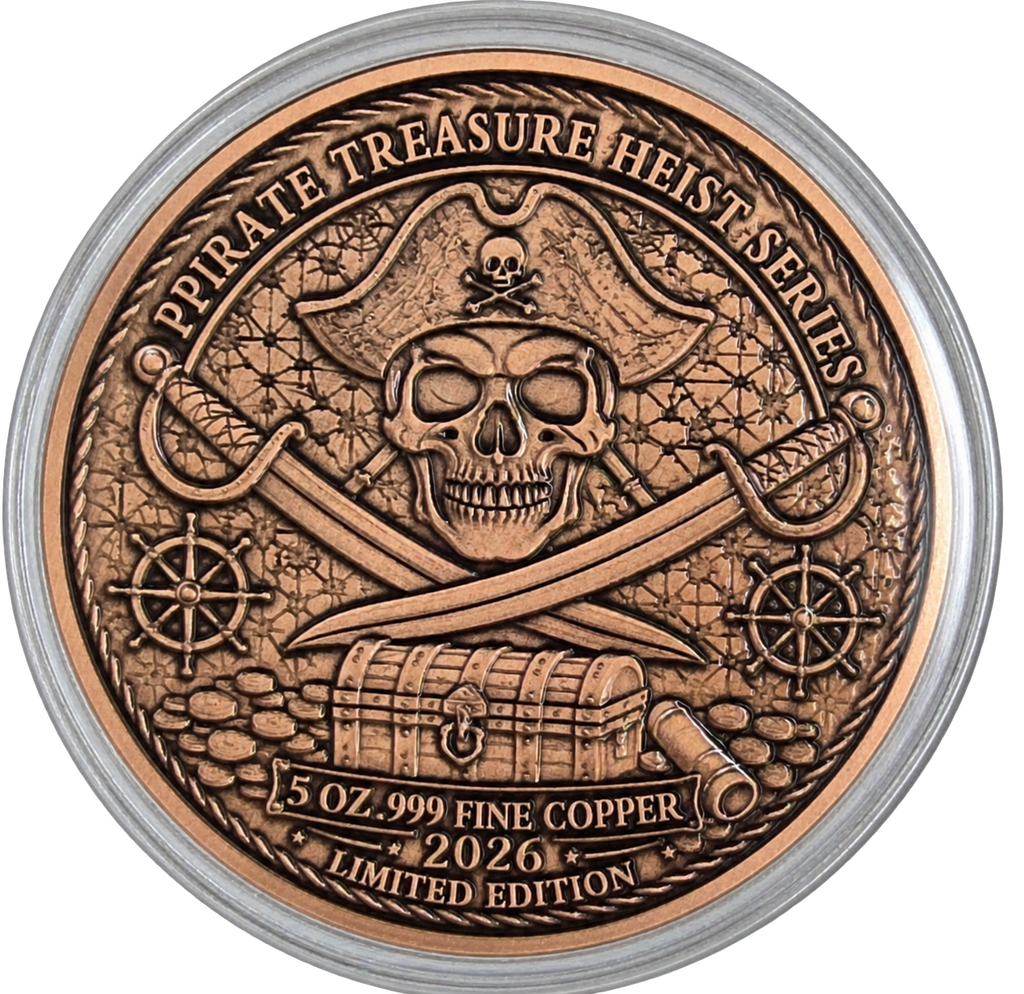 5 oz Copper Round Pirate Treasure Heist - 2026 Limited EditionWith Acrylic Case