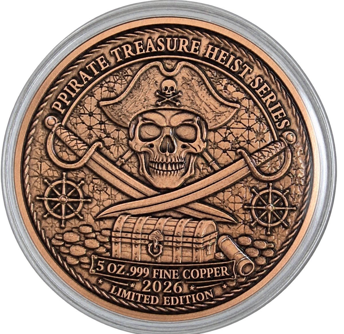 5 oz Copper Round Pirate Treasure Heist - 2026 Limited EditionWith Acrylic Case