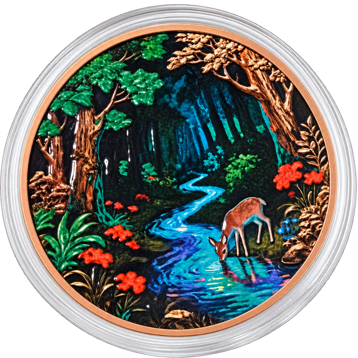 5 oz Copper Enchanted Forest Round Colorized Deer 5,000 Mintage & Box