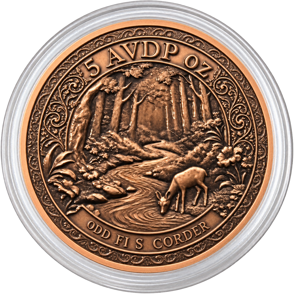 5 oz Copper Enchanted Forest Round Colorized Deer 5,000 Mintage & Box