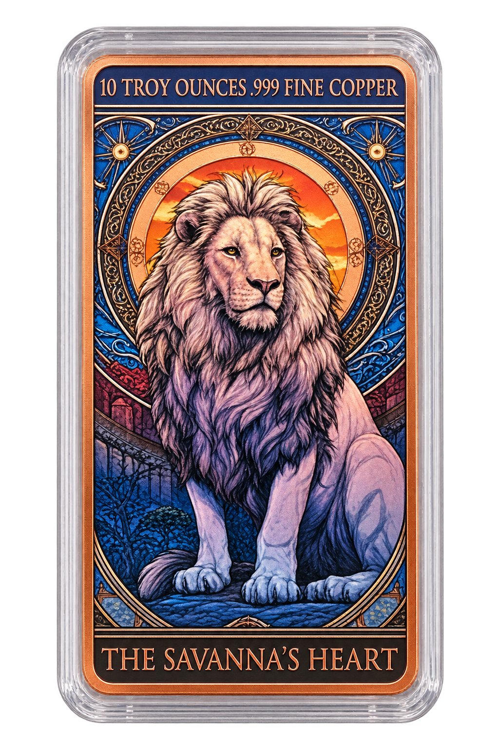 10 oz Copper Bar The Savannah's Heart Lion in Capsule #765/1,000 Mintage With Acrylic Case