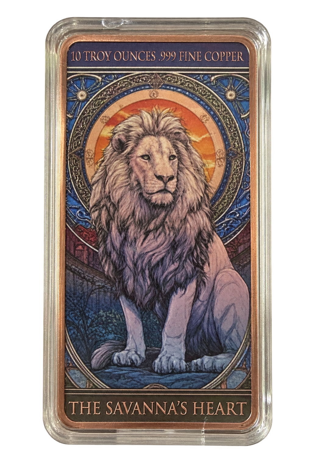 10 oz Copper Bar The Savannah's Heart Lion in Capsule #765/1,000 Mintage With Acrylic Case
