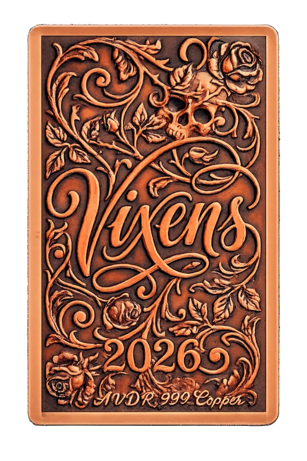 1 oz Colorized Copper Bar The Siren 2026 Vixens Series in Acrylic Holder