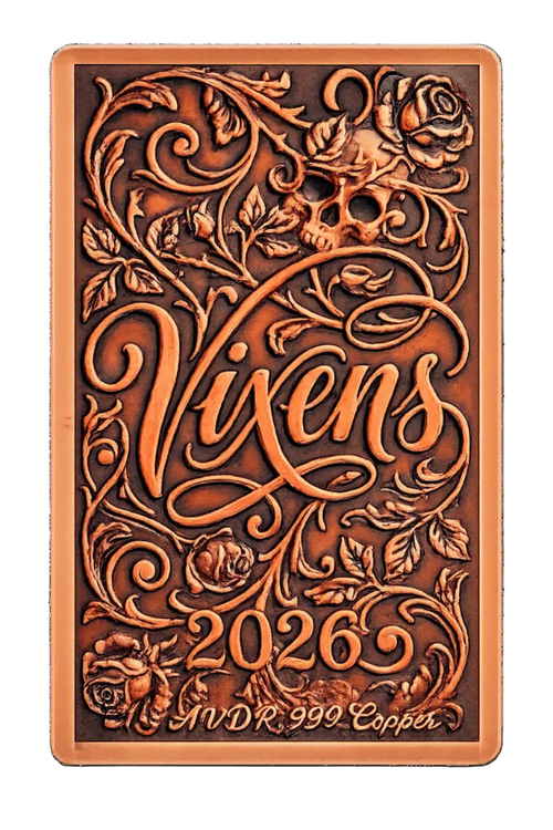 1 oz Colorized Copper Bar The Siren 2026 Vixens Series in Acrylic Holder