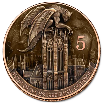 5 oz Copper Gargoyle  Round with Glow in the Dark Eyes with Acrylic Case