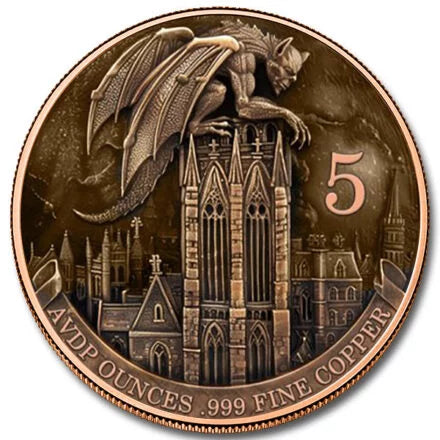 5 oz Copper Gargoyle  Round with Glow in the Dark Eyes with Acrylic Case