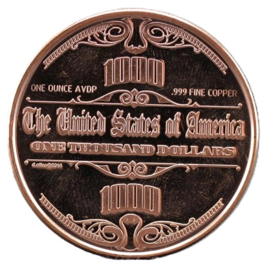 Grover Cleveland $1,000 Note 1 oz Copper Round