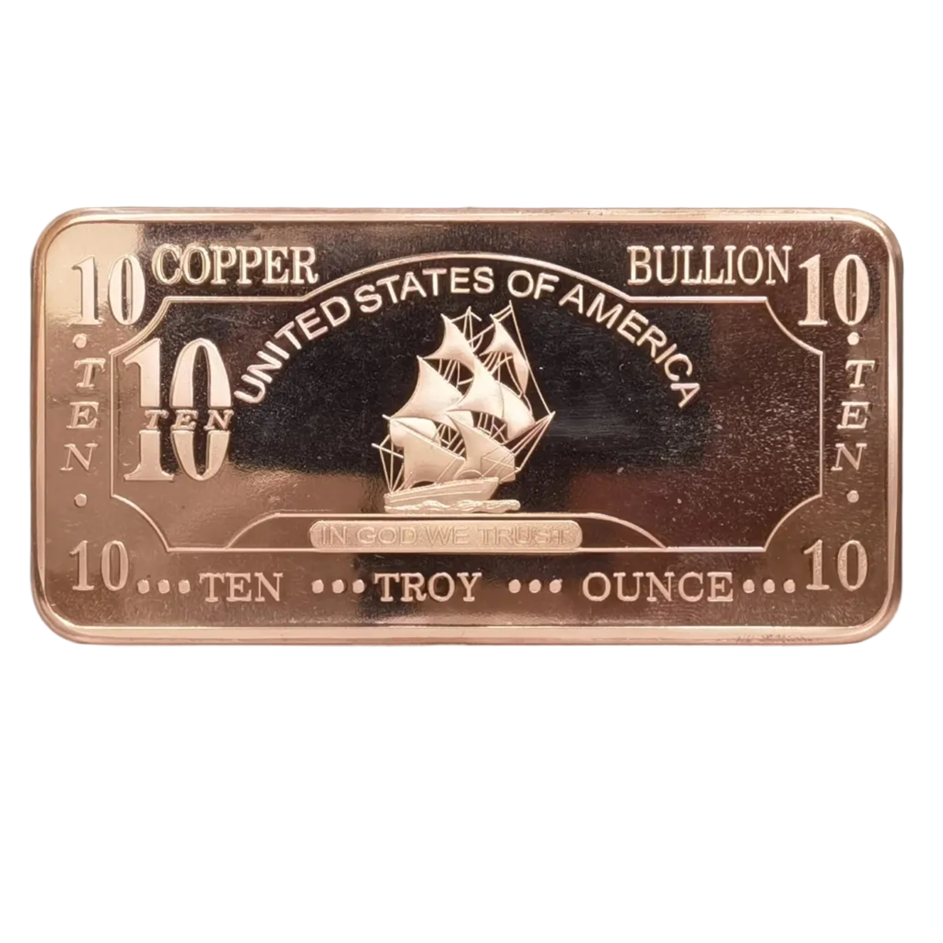 10 oz Copper Bar The Mayflower Ship CMC Mint