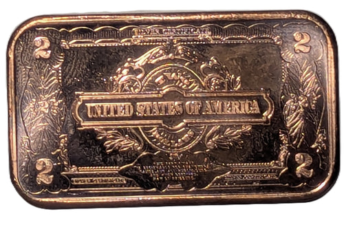 1899 $2 "Porthole" Silver Certificate Note 1 oz Copper Bar