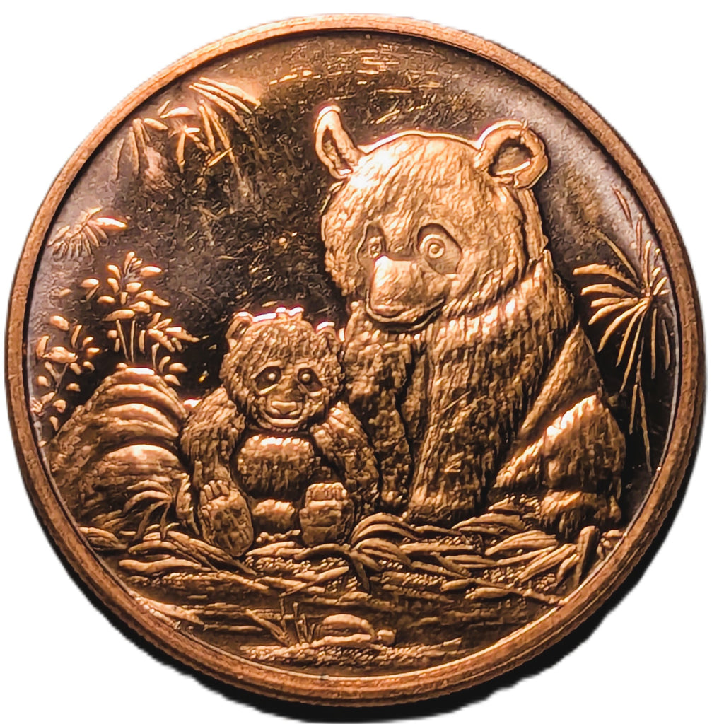 1 oz Copper Round - Panda Mother & Cub in Bamboo