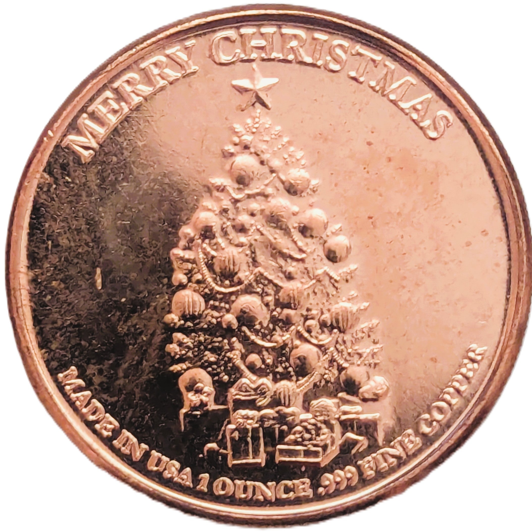 1 oz Copper Round – Santa & Tree Merry Christmas