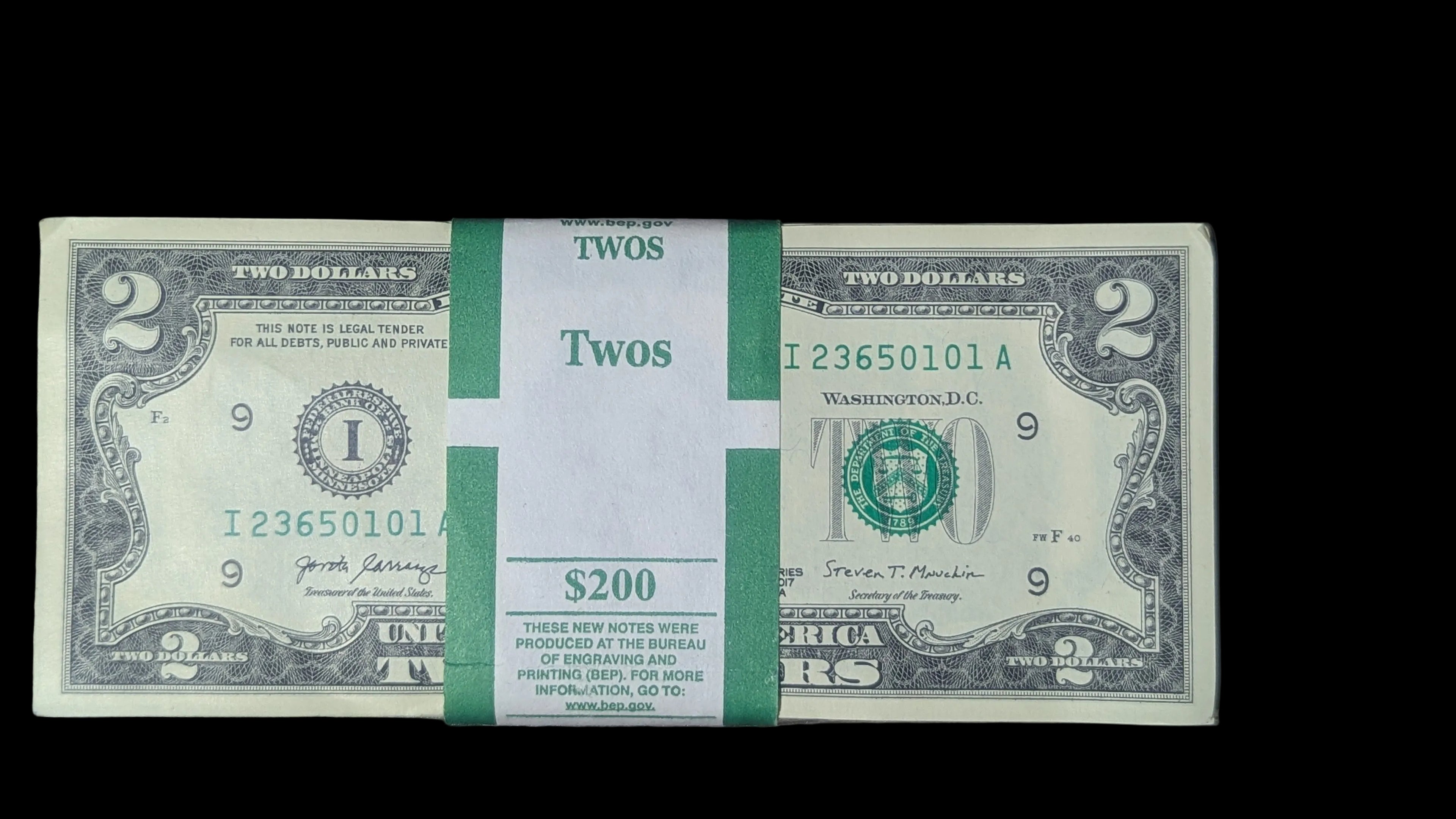 100 Consecutive 2017A BEP $2 bills 23650101-23650200 Shipping Included