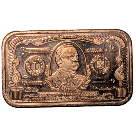 Grover Cleveland $1,000 Note 1 oz Copper Bar