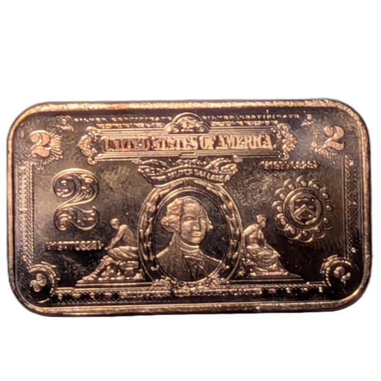 1899 $2 "Porthole" Silver Certificate Note 1 oz Copper Bar
