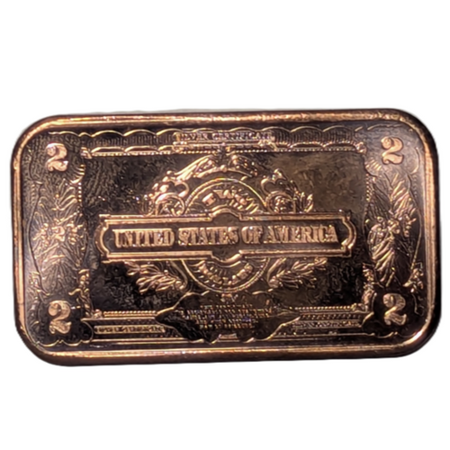1899 $2 "Porthole" Silver Certificate Note 1 oz Copper Bar