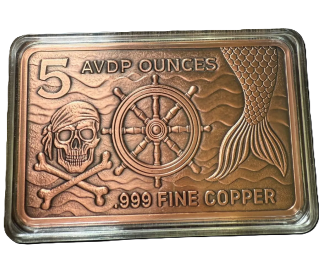 5 oz Copper Bar Mermaid & Skeleton Pirate with Acrylic Case