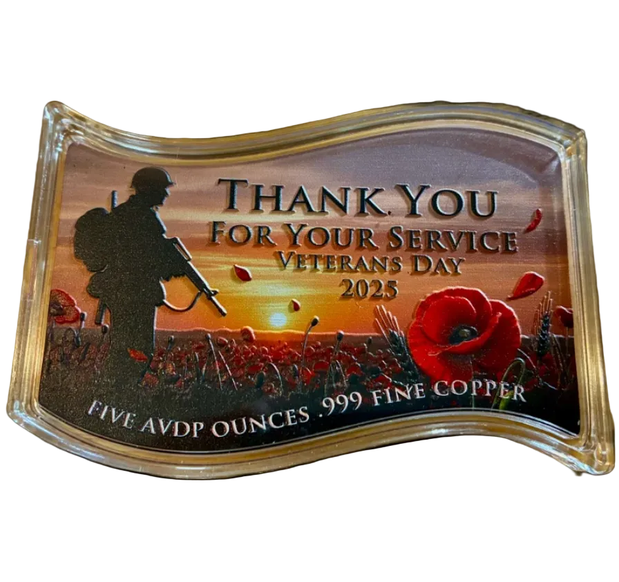 5 oz Copper Bar Honoring Our Veterans with Acrylic Case