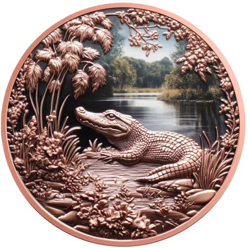 1 oz Copper Crocodile in Habitat with Acrylic Case
