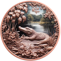 1 oz Copper Crocodile in Habitat with Acrylic Case