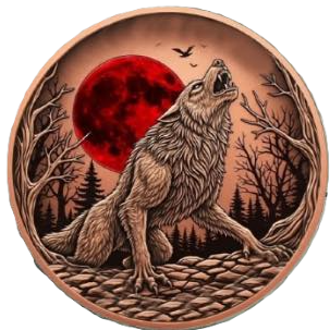 5 oz Copper - Blood Moon Wolf in Acrylic Case