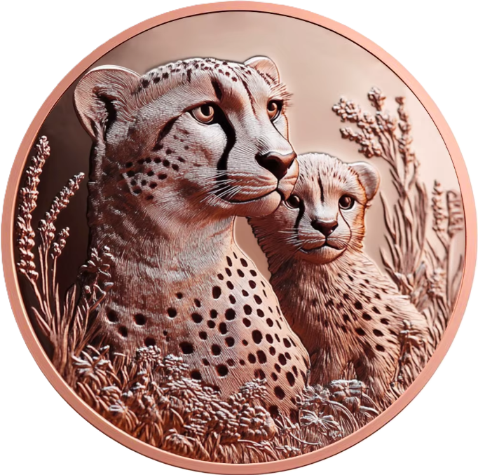 1 oz Copper High Relief Wildlife Series Cheetah & Cub