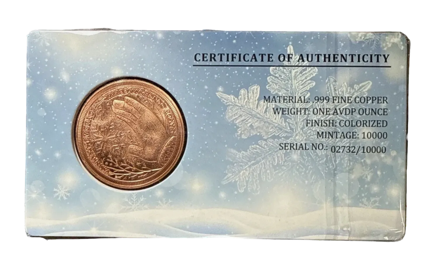 1 oz Copper Let It Snow Limited Edition Numbered Out of 10,000