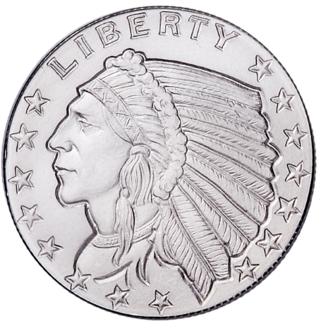 1/10 Troy Ounce .999 Fine Silver Incuse Indian Round