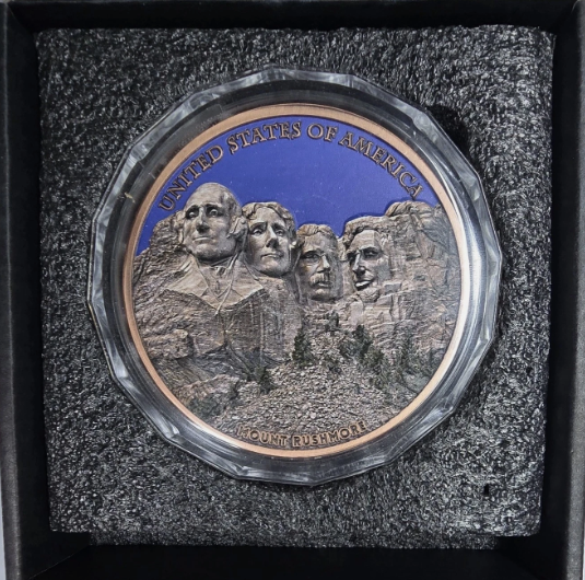 1 KILO Copper Round Mount Rushmore in Acrylic Case & Box 1,000 Mintage