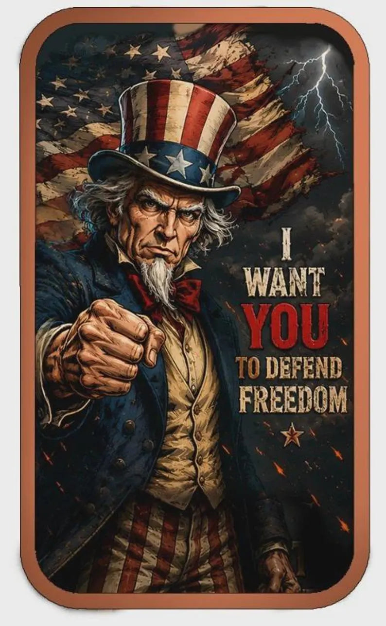 1 oz Colorized Copper Round - I Want You to Defend Freedom Uncle Sam