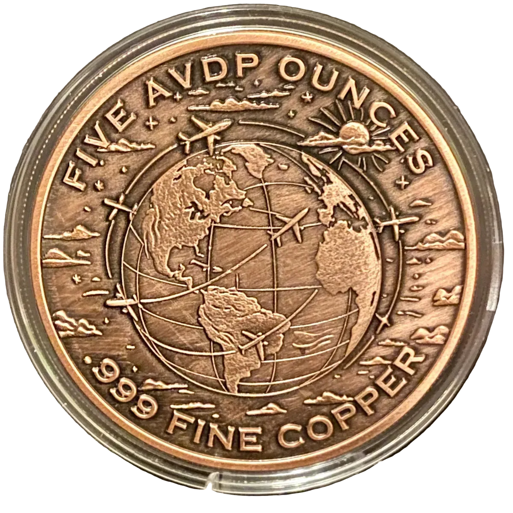 5 oz Copper Round Flight World Airline Airplane 5,000 Mintage With Acrylic Case