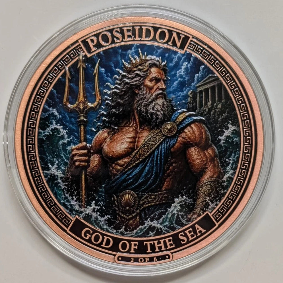 5 oz Copper – Poseidon the Greek God of the Sea in Acrylic Case