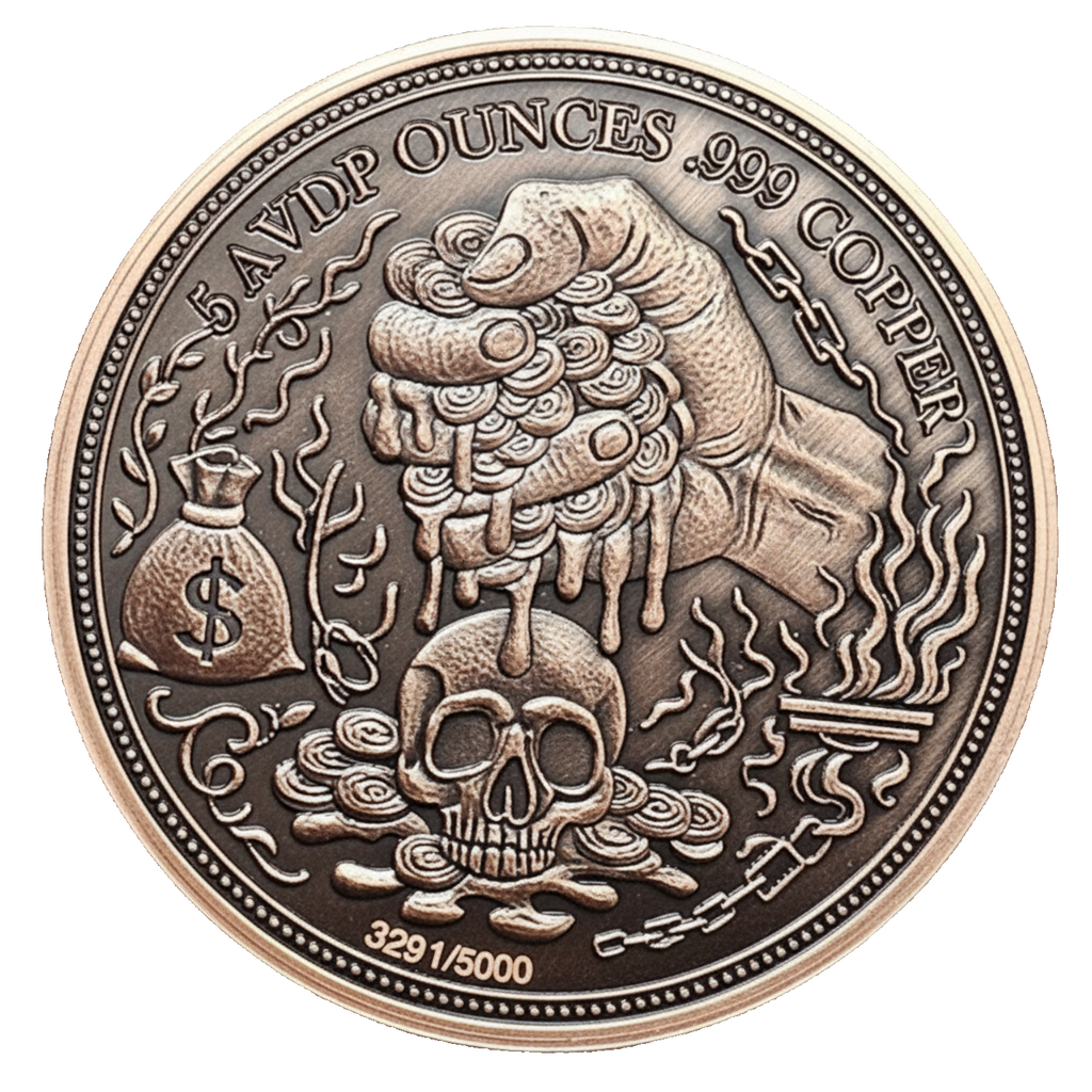 5 oz Copper - "Greed" Limited Edition Numbered out of 5000 in Acrylic Case
