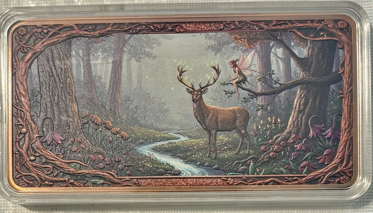 10 oz Copper Bar Elk in Enchanted Moonriver Grove in Capsule 2,500 Mintage With Acrylic Case