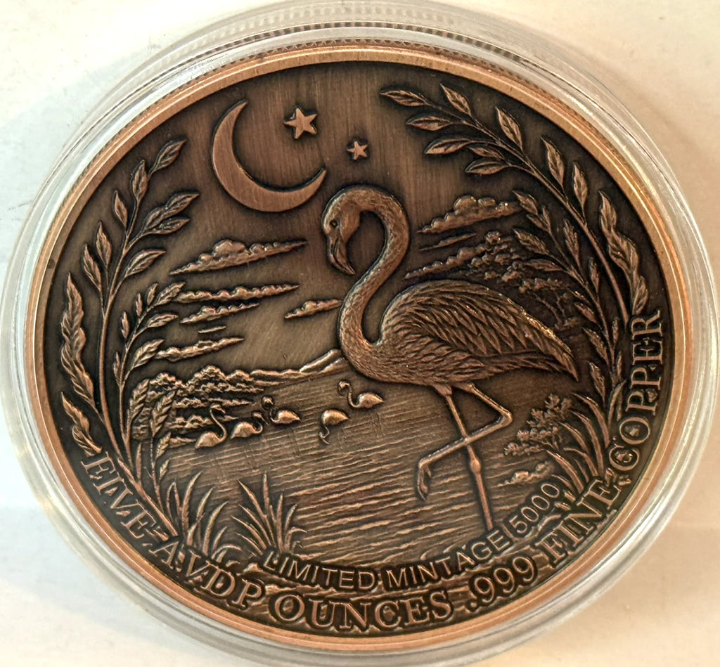 5 oz Copper - Mystic Night Flamingo in Acrylic Case 5,000 Mintage